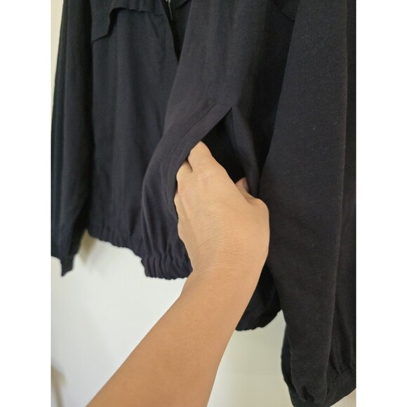 NINE WEST Drapy Utility Bomber Jacket Womens Size Large Black Lightweight - Picture 6 of 11